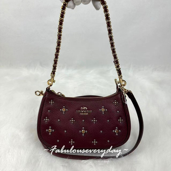 Coach Handbags - Coach Teri Mini Crossbody Bag With Crystals In Leather/Gold/Dark Wine CCE43 NWT